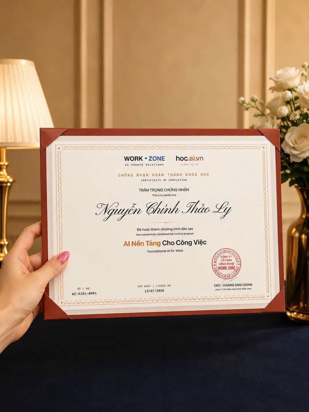 Chứng nhận hoàn thành chương trình AI Nền Tảng Cho Công Việc
