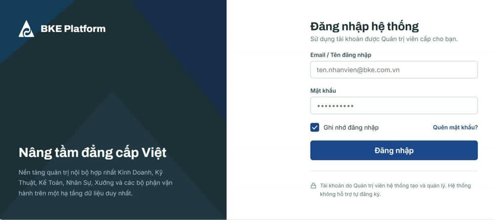 Màn đăng nhập chung cho toàn bộ nền tảng
