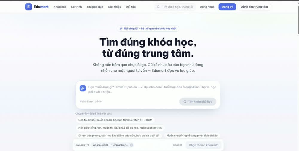 Trang chủ: người học kể nhu cầu bằng câu nói thường, sàn đọc rồi lọc giúp