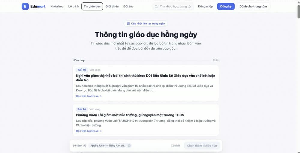 Mục tin giáo dục cập nhật hằng ngày, đã lọc bỏ tin trùng nhau
