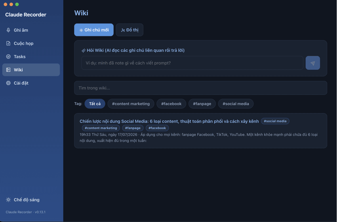Wiki kiến thức với tag và hỏi đáp AI